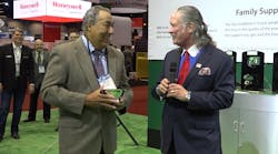 Bruce Marshall, on left, receives the Dan Holohan Lifetime Contribution to Comfort Award from John Hazen White, Jr., Executive Chairman of the Board of Taco Family of Companies, at Taco&rsquo;s AHR Expo booth on Jan. 22, 2018.