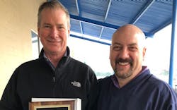 Bill Frenzel (left), one of the three principals at rep firm Empire State Associates, with Brasscraft’s Regional Sales Manager Mark Duford. Bill Frenzel (left), one of the three principals at rep firm Empire State Associates, with Brasscraft’s Regional Sales Manager Mark Duford.