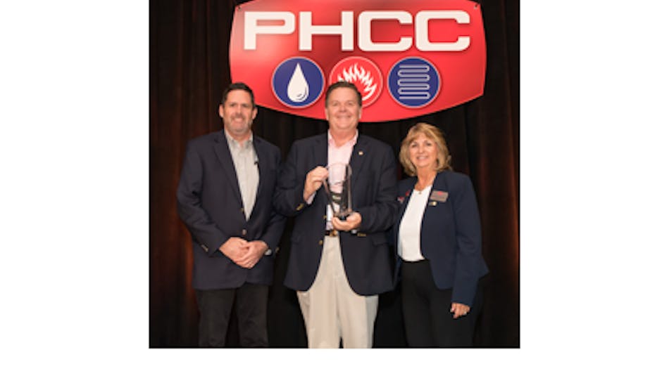 Jeff Hux, President of Norfolk Plumbing receives the Contractor of the Year Award October 12 at CONNECT 2018 in Albuquerque, New Mexico.