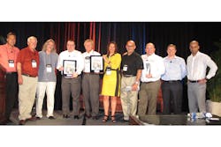Showing their awards from left to right are Dale Budzon Group VP of Construction Tippmann Group Gary Hegger SVP Shambaugh Son Bob Keplinger W Region Operations Mgr Shambaugh Son Marc Abjean SVP Global Engineering Project Mgmt Chobani Inc Mark Shambaugh President CEO Shambaugh Son Julie Kipp Directeur De Division Boccard Steve Tippmann EVP Tippmann Group Hugh Roddy Sr Director Global AutomationControls Energy Mgmt Chobani Inc Phillipe Marie Responsible Filiere Alimentaire Boisson Division Food Pharma Showing their awards from left to right are Dale Budzon Group VP of Construction Tippmann Group Gary Hegger SVP Shambaugh Son Bob Keplinger W Region Operations Mgr Shambaugh Son Marc Abjean SVP Global Engineering Project Mgmt Chobani Inc Mark Shambaugh President CEO Shambaugh Son Julie Kipp Directeur De Division Boccard Steve Tippmann EVP Tippmann Group Hugh Roddy Sr Director Global AutomationControls Energy Mgmt Chobani Inc Phillipe Marie Responsible Filiere Alimentaire Boisson Division Food Pharma