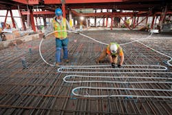 The Pier 15 Exploratorium renovation project used 200000 feet of Wirsbo hePEX crosslinked polyethylene PEXa tubing for the radiant heating and cooling system One of the many benefits of flexible PEX is its ability to bend around existing structural components to incorporate the radiant system with the least amount of disruption to the structure The Pier 15 Exploratorium renovation project used 200000 feet of Wirsbo hePEX crosslinked polyethylene PEXa tubing for the radiant heating and cooling system One of the many benefits of flexible PEX is its ability to bend around existing structural components to incorporate the radiant system with the least amount of disruption to the structure