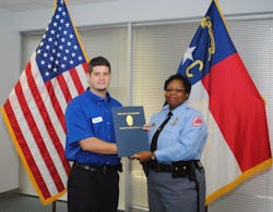 Shane St Pierre ARSRescue Rooter technician receives the citation from Cassandra L DeckBrown Raleigh Police Chief Shane St Pierre ARSRescue Rooter technician receives the citation from Cassandra L DeckBrown Raleigh Police Chief
