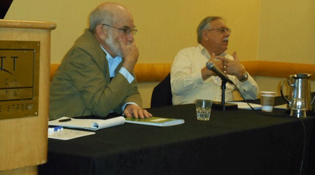 ACEEE&apos;s Harvey Sachs (left) looks on as AHRI&apos;s Frank Stanonik responds to a question from the audience.