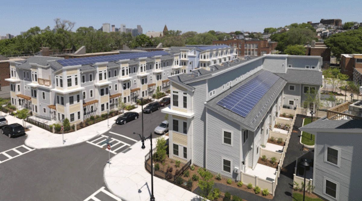 Solar collectors on the Old Colony residential project.