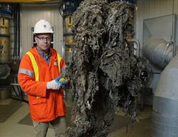 Barry Orr City of London Ontario shows a flushable wipe clog Barry Orr City of London Ontario shows a flushable wipe clog