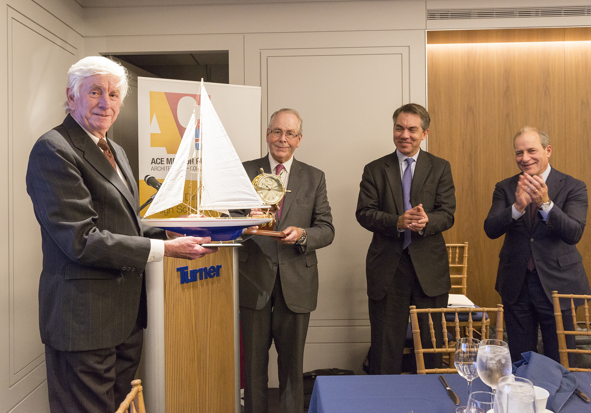 Pictured left to right Charles H Thornton ACE Founder Thomas Gilbane Jr Chairman of the Board ACE Mentor Program and Chairman amp CEO Gilbane Inc Jack Kalavritinos President amp CEO ACE Mentor Program Peter Davoren ACE ViceChairman of the Board and President amp CEO Turner Construction Company