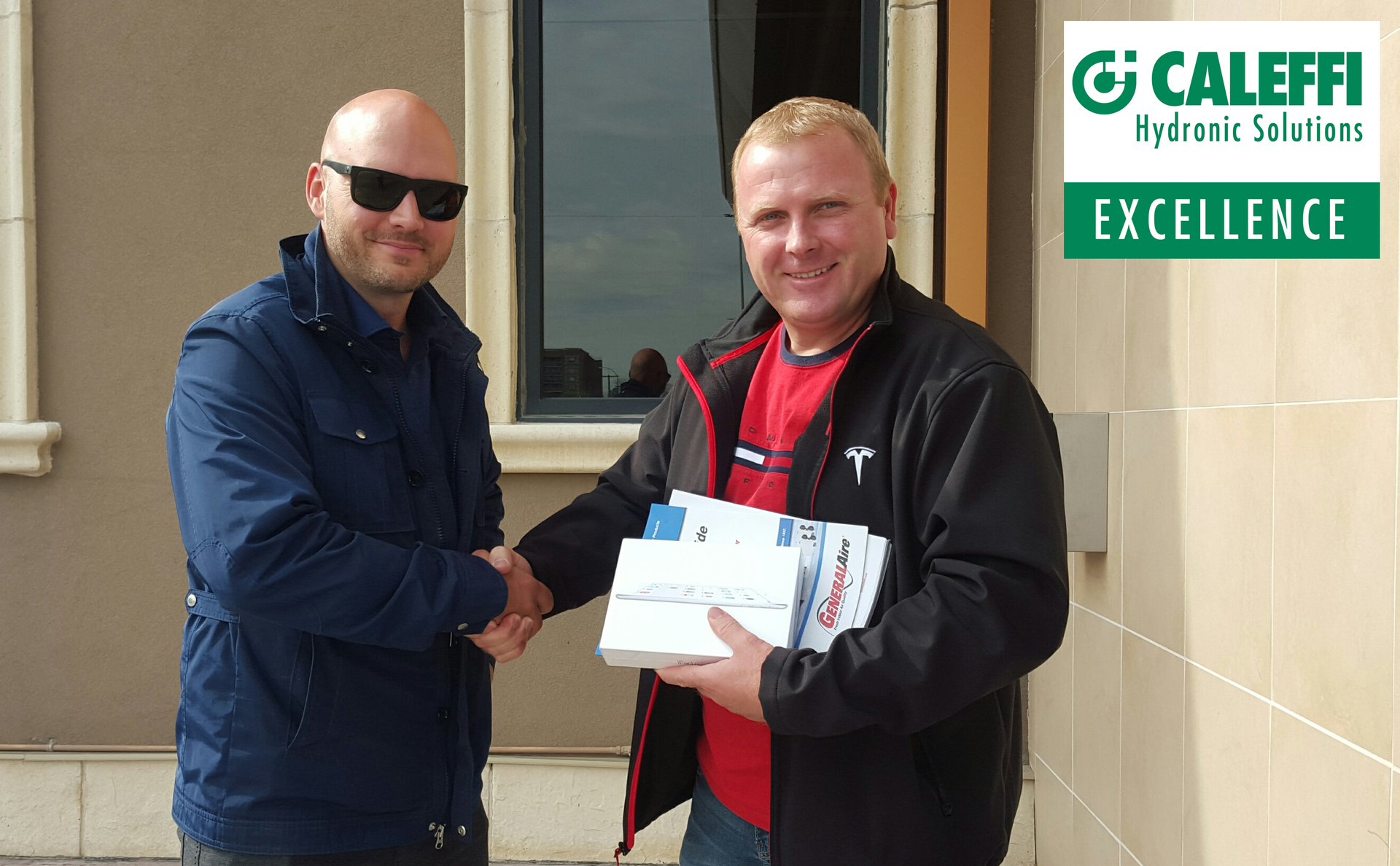 Pictured lefttoright are Ryan Bristow Equipco Ltd and Bill Olschewski Tip Top Pumbing