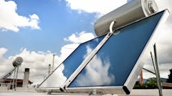 Rooftop-mounted solar water heater.