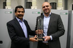 Wiljan Thielen managerproduction and material handling for the Veldhoven plant accepted the award on behalf of the Veldhoven employees Wiljan Thielen managerproduction and material handling for the Veldhoven plant accepted the award on behalf of the Veldhoven employees