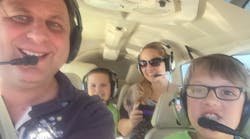 Taking flight are co-pilot Sean Lindsey, along with his mom Elizabeth Alvarez Lindsey and brother Brandon Lindsey, with the help of pilot Abraham Talerman.