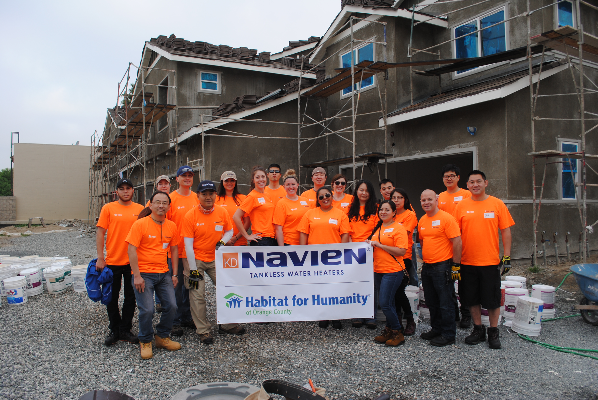 Nineteen volunteers from Navien met with Habitat for Humanity on March 18th to donate their time and expertise The townhomes once finished will provide affordable housing for veterans and senior citizens