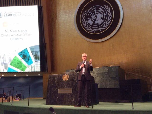 Grundfos CEO Mads Nipper addresses the United Nations Global Compact Leadersrsquo Summit in New York on June 24 2016