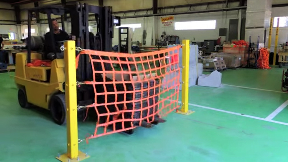 Safety net barrier testing Heavy duty barrier nets are used in loading docks and hazard areas