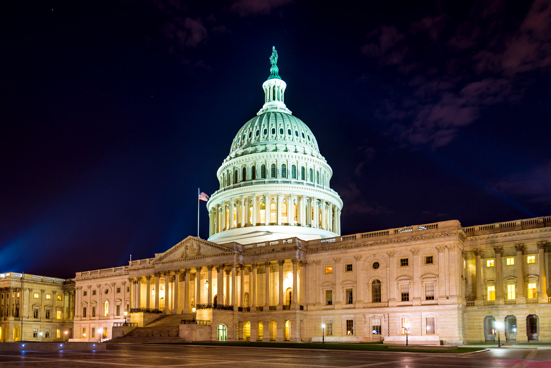 The Capitol building at night