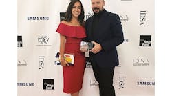 Product designers Gabriela Ravassa and Greg Reinecker from DXV by American Standard attended the August 17, 2016 IDSA International Design Excellence Awards and accept the Silver Award for their Company&rsquo;s 3D printed metal residential faucet collection.