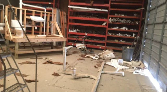 Part of the damaged school&apos;s supply room.