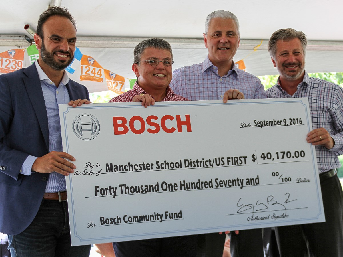 Bosch Grant Presentation left to right Vitor Gregorio Christine Martin Don Bossi and Michael Mansuetti