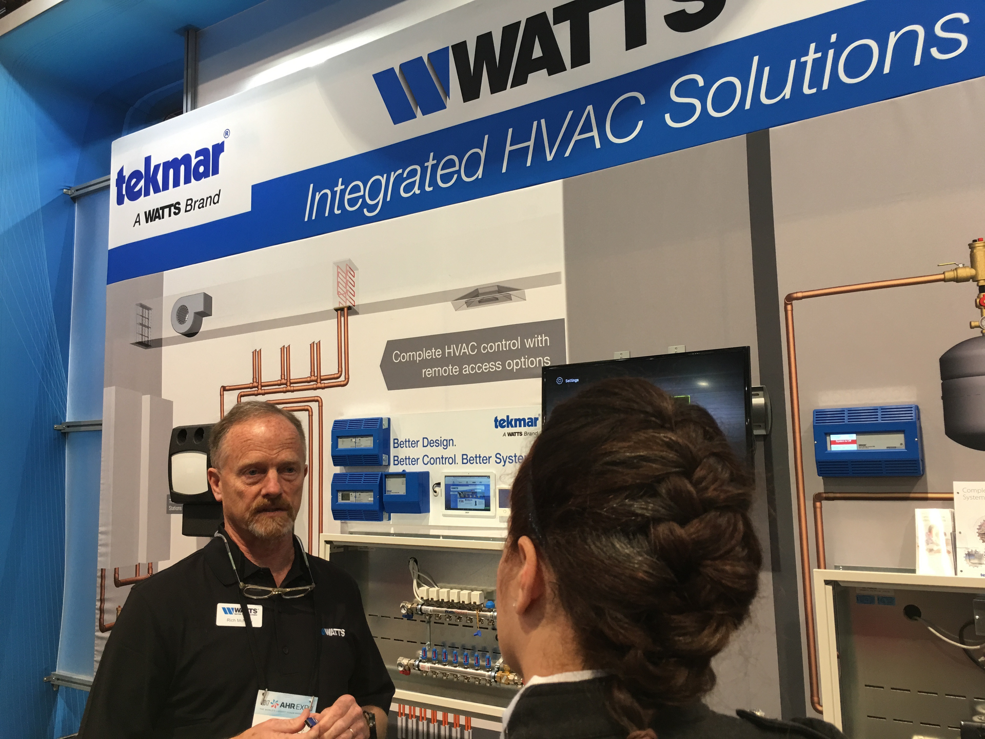 Discussing the latest in integrated solutions at the Watts booth