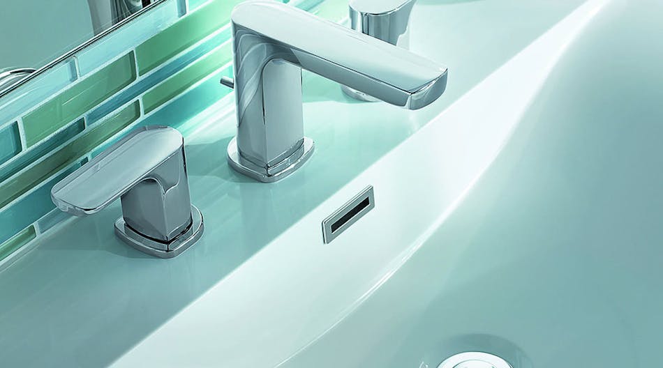 Rizon lavatory faucets make a dramatic statement at the sink and are available in single-handle, single-hole and two-handle widespread platforms.