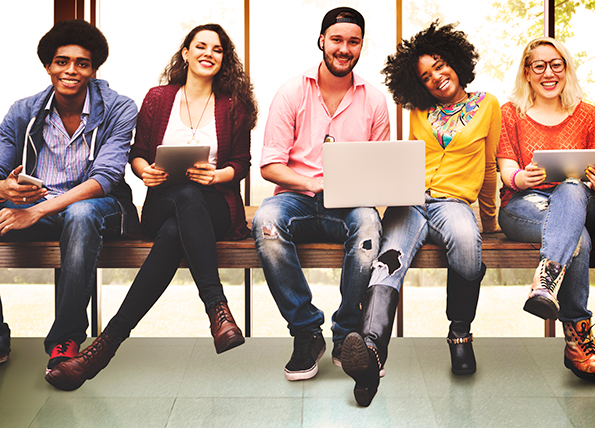 Millenials sitting on a bench