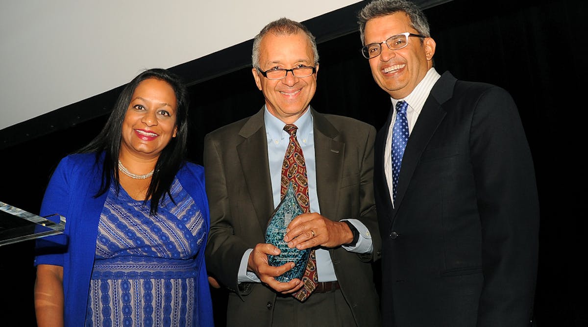 Kohler is presented the Water Prize in the private sector category by the US Water Alliance (left to right): Radhika Fox, CEO of US Water Alliance; Davor Grgic from Kohler; and Snehal Desai from Dow Water &amp; Process Solutions.