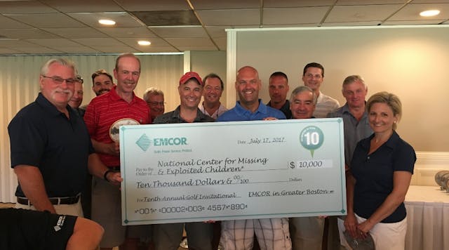 EMCOR employees from the metro Boston area donate $10,000 from a charity golf outing to the National Center for Missing and Exploited Children.