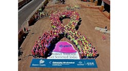 A 525-plus-person human Pink Hard Hat Ribbon formed on Sept. 29 to launch October Breast Cancer Awareness Month and EMCOR&rsquo;s 9th Annual &ldquo;Protect Yourself. Get Screened Today.&rdquo; campaign.