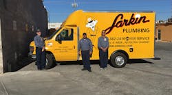 Larkin Plumbing &amp; Heating uses four different trucks but mainly uses a Ford E-Series Cutaway van topped with a Spartan Cargo Body by Supreme Corp.
