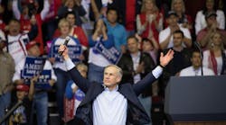 Governor Greg Abbott of Texas addresses the crowd before President Donald Trump took the stage for a rally in support of Sen. Ted Cruz (R-TX) on October 22, 2018 at the Toyota Center in Houston, Texas.