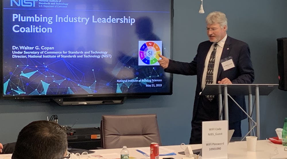 Dr. Walter Copan, director of the National Institute of Science and Technology, spoke to members of the Plumbing Industry Leadership Coalition about the emerging threats facing the plumbing industry.