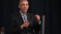Former U.S. President Barack Obama speaks to young leaders from across Europe in a Town Hall-styled session on April 06, 2019 in Berlin, Germany.