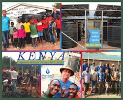 Plumbers Without Borders helped facilitate a rainwater harvesting and distribution system project in Kenya with the New York City chapter of Engineers Without Borders. PWB volunteer plumbing Jeff Morgan (lower middle image), founder of Grandview, Mo.-based Morgan Miller Plumbing, was instrumental to the project.