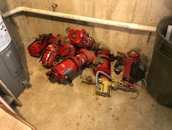 A big pile of pumps means a busy day on the job. A big pile of pumps means a busy day on the job.