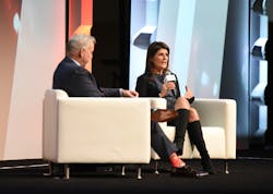 Nikki Haley, U.S. Ambassador to the United Nations (2017-2019), participated in a moderated conversation with incoming NTEA Board Chairman Peter Miller. Nikki Haley, U.S. Ambassador to the United Nations (2017-2019), participated in a moderated conversation with incoming NTEA Board Chairman Peter Miller.