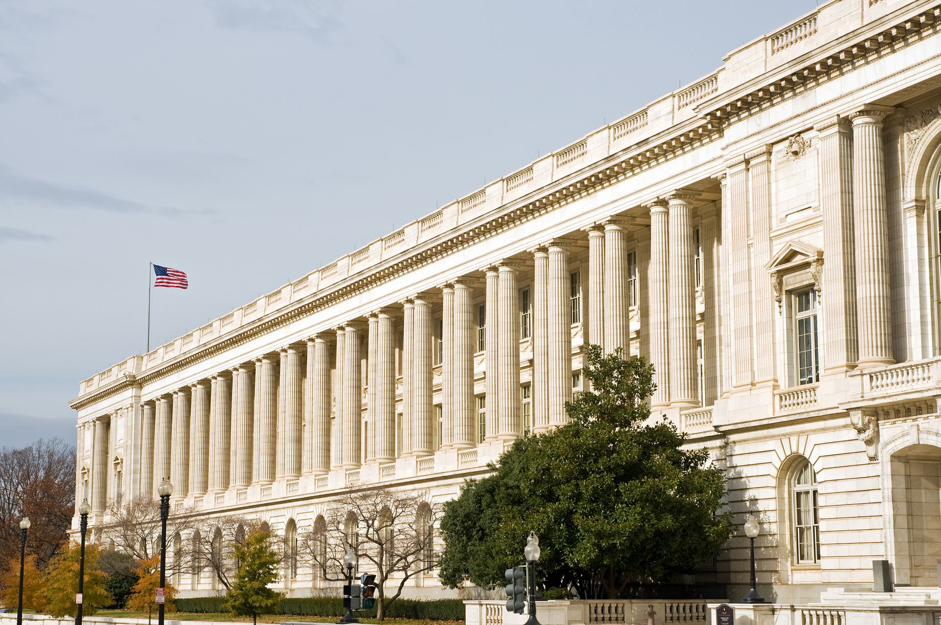 A view of the south side of the Russell, US Senate office building in Washington, DC.
