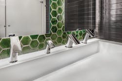 The BASYS sensor touchless faucet, soap dispenser and hand dryer all work together in one composite system. PCL Minneapolis was able to avoid adding individual sinks and keep the restroom space compact. The BASYS sensor touchless faucet, soap dispenser and hand dryer all work together in one composite system. PCL Minneapolis was able to avoid adding individual sinks and keep the restroom space compact.