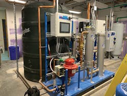 A skid-mounted rainwater storage/pumping system from Rainwater Management Solutions. A skid-mounted rainwater storage/pumping system from Rainwater Management Solutions.