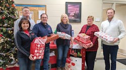 Christmas gifts from Erickson getting ready to go to the Sertoma Centre organization.