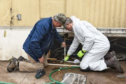 Much of the work tackled by Plumbers Without Borders volunteers involved burst water lines, often requiring plumbers to work in very tight and uncomfortable crawl spaces. Much of the work tackled by Plumbers Without Borders volunteers involved burst water lines, often requiring plumbers to work in very tight and uncomfortable crawl spaces.