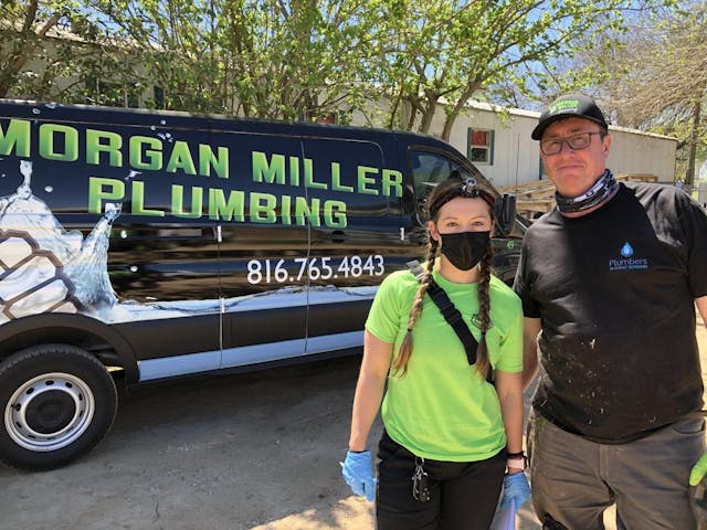 Morgan Miller Plumbing&rsquo;s Tosha Everhart and Jeff Morgan drove donated plumbing materials to Dilley, Texas.