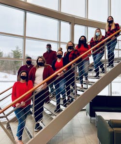 Danforth employees on Albany's Wear Red Day, an event to raise awareness about heart disease in women. Danforth employees on Albany's Wear Red Day, an event to raise awareness about heart disease in women.