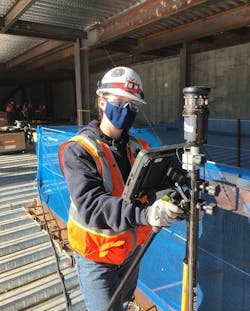 Megan Seabaugh (Pipefitter Apprentice), uses a laser scanner on the job site. Megan Seabaugh (Pipefitter Apprentice), uses a laser scanner on the job site.