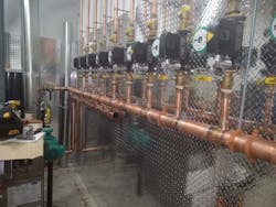 Wilo circulators in the mechanical room. Wilo circulators in the mechanical room.