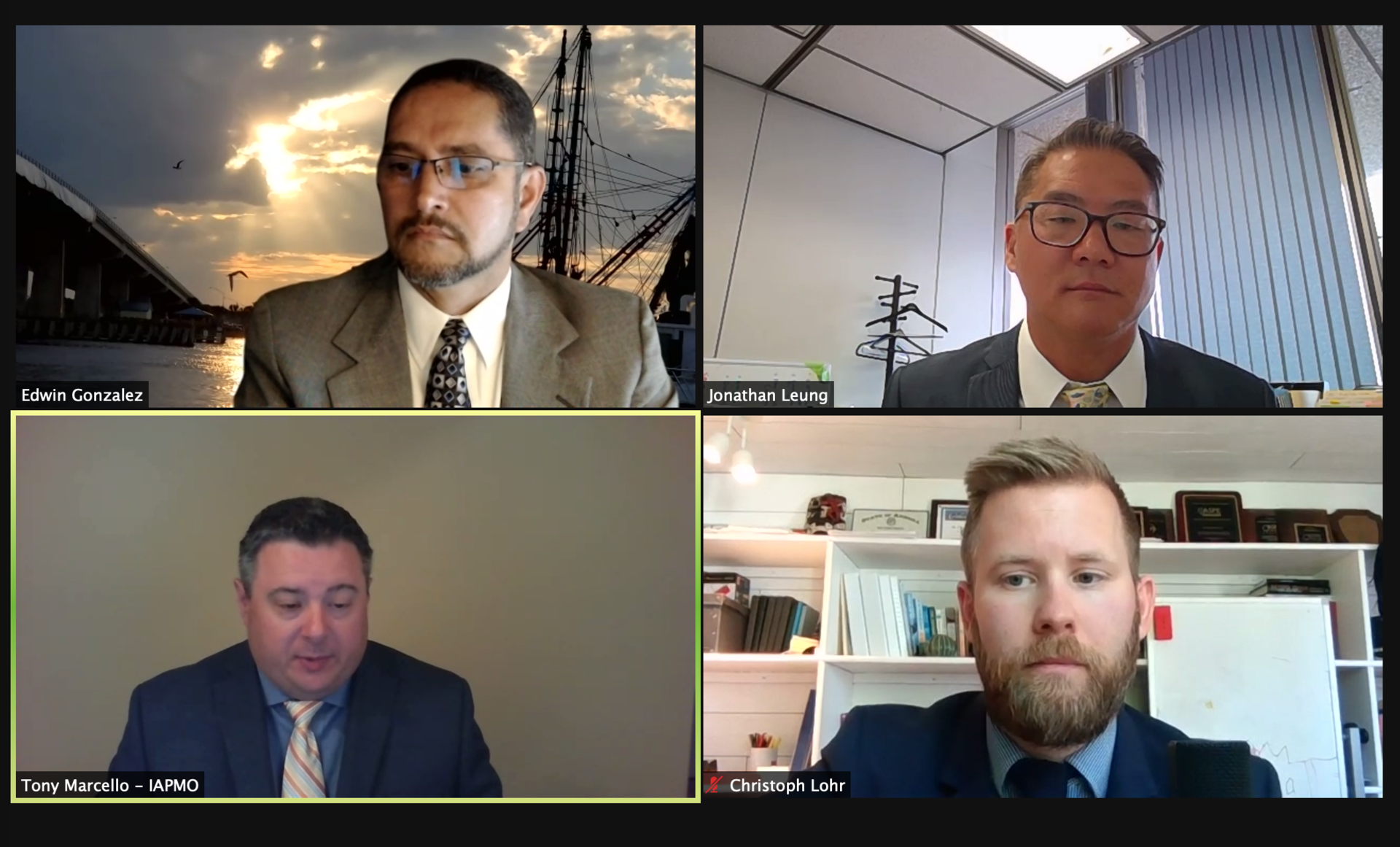 (From top left clockwise) Edwin Gonzalez, Jonathan Leung, Christoph Lohr and Tony Marcello at the opening of the panel discussion, Designing More Resilient Plumbing Systems.