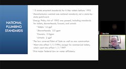 Mary Ann Dickinson discusses some of the history of our national plumbing standards. Mary Ann Dickinson discusses some of the history of our national plumbing standards.