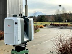 One of the company's new laser scanners on the job site. One of the company's new laser scanners on the job site.