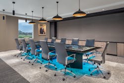 The 16-foot stone slab board room table from design partners Stone and Steel. The 16-foot stone slab board room table from design partners Stone and Steel.