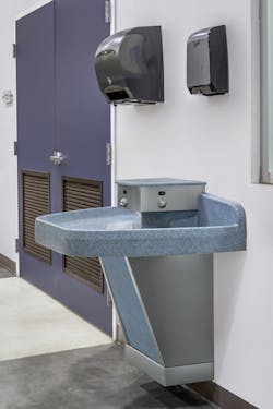 One of the prefab sinks that make it easier for employees to keep hands clean. One of the prefab sinks that make it easier for employees to keep hands clean.