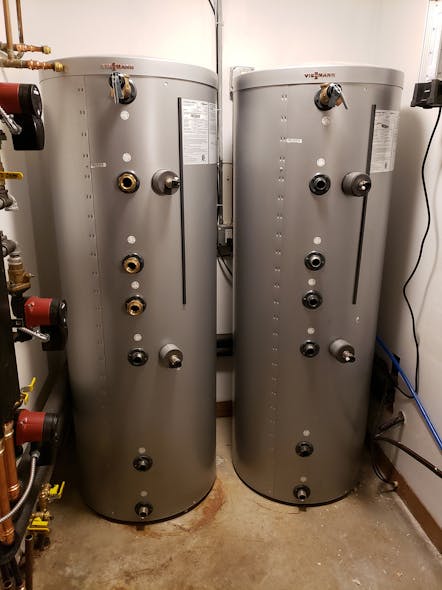 Stainless DHW solar and wood-boiler buffer tanks.