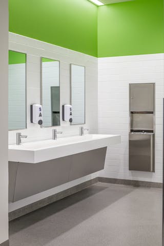 The new restrooms are touch-free for easy easy maintenance and better hygiene.